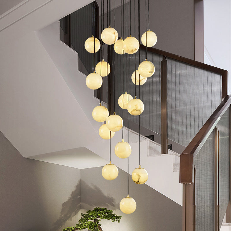 Herr Alabaster Global Pendant Chandelier for Staircase, Spiral Global Pendant