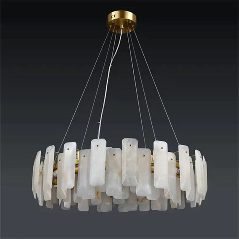 Halona Alabaster Round Chandelier Over Dining Table