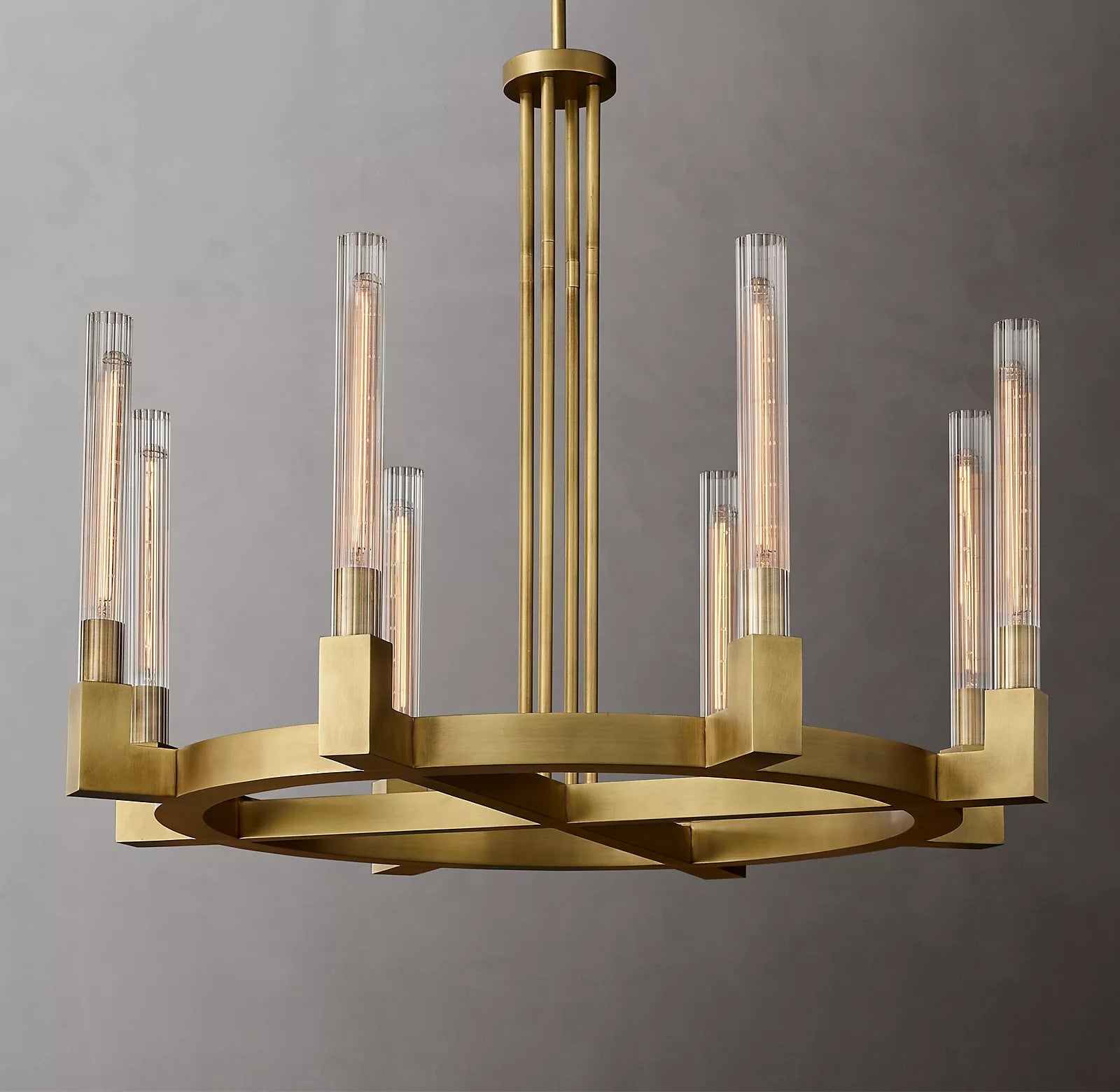 Candlestick Round Chandelier Industrial Brass - Wing Lightings