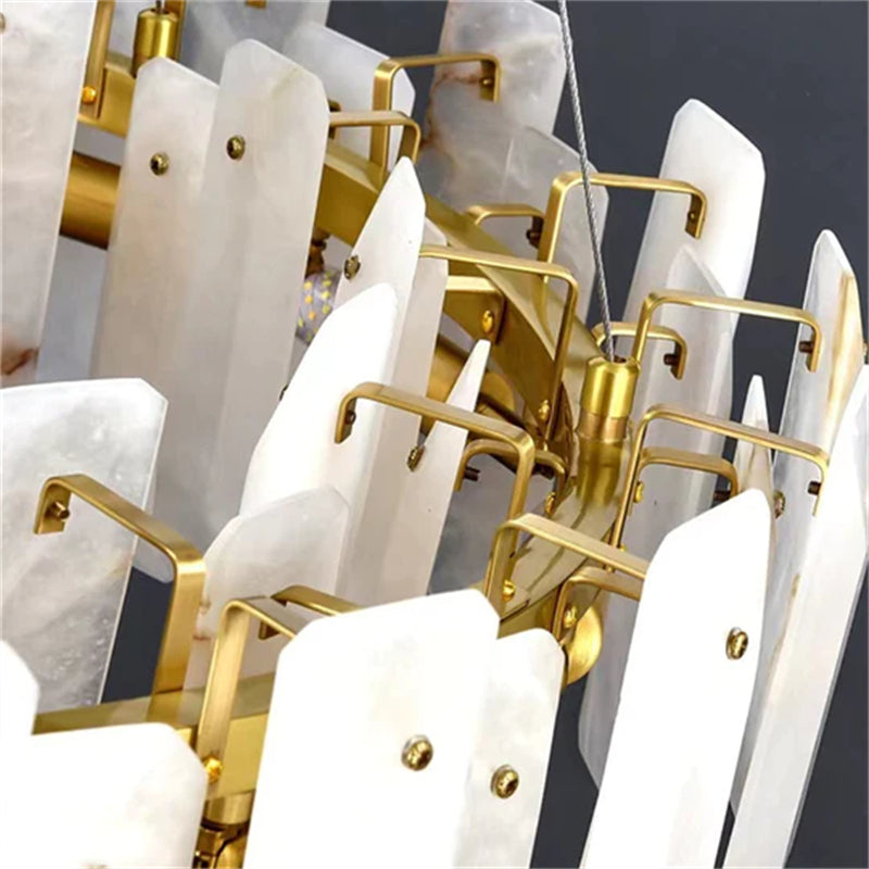 Halona Alabaster Round Chandelier Over Dining Table