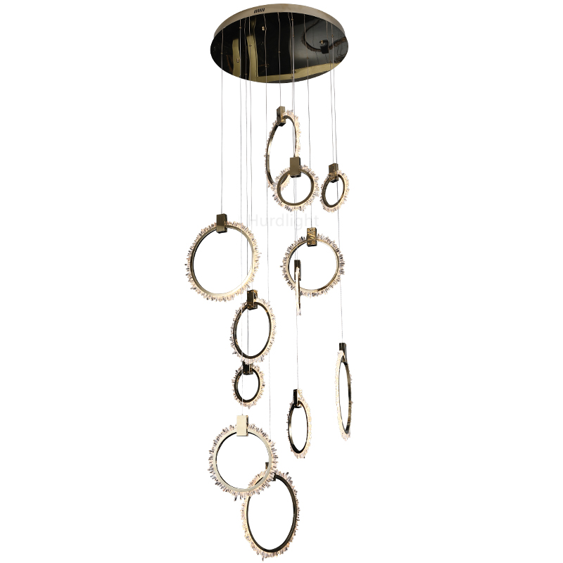 Natural Crystal Cluster 12 Rings Staircase Round Chandelier