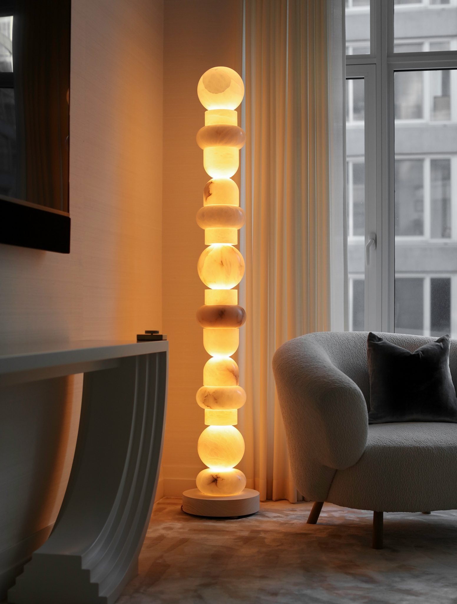 Callie Modern Alabaster Floor Lamp, Living Room Standing Lamp