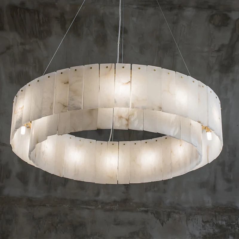 Modern Alabaster 2-Tier Round Chandelier - Ineffable Lighting