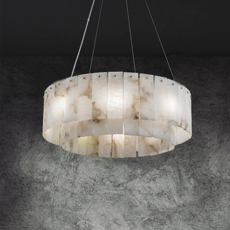 Modern Alabaster 2-Tier Round Chandelier - Ineffable Lighting