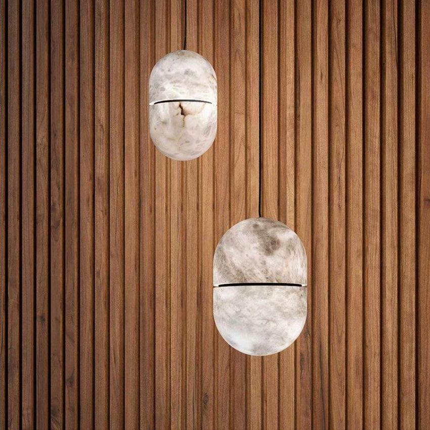 Alabaster Bean Shape Pendant Light