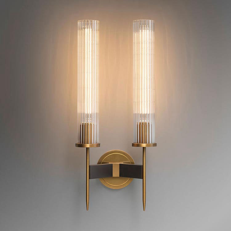 Modern Skylark Double Wall Sconce, Brass Finish Glass Wall Lamps - Wing Lightings