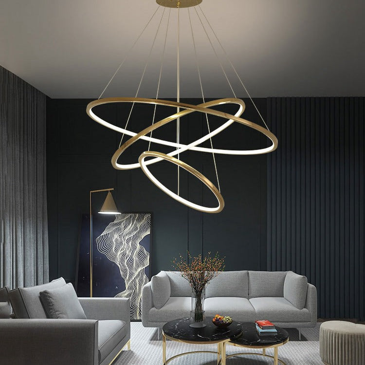 Multi Rings Gold Staircase Chandelier for Lobby Villa - Wing Lightings