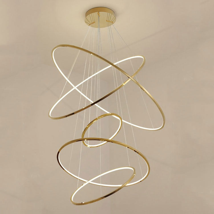 Multi Rings Gold Staircase Chandelier for Lobby Villa - Wing Lightings