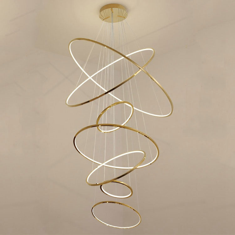 Multi Rings Gold Staircase Chandelier for Lobby Villa - Wing Lightings