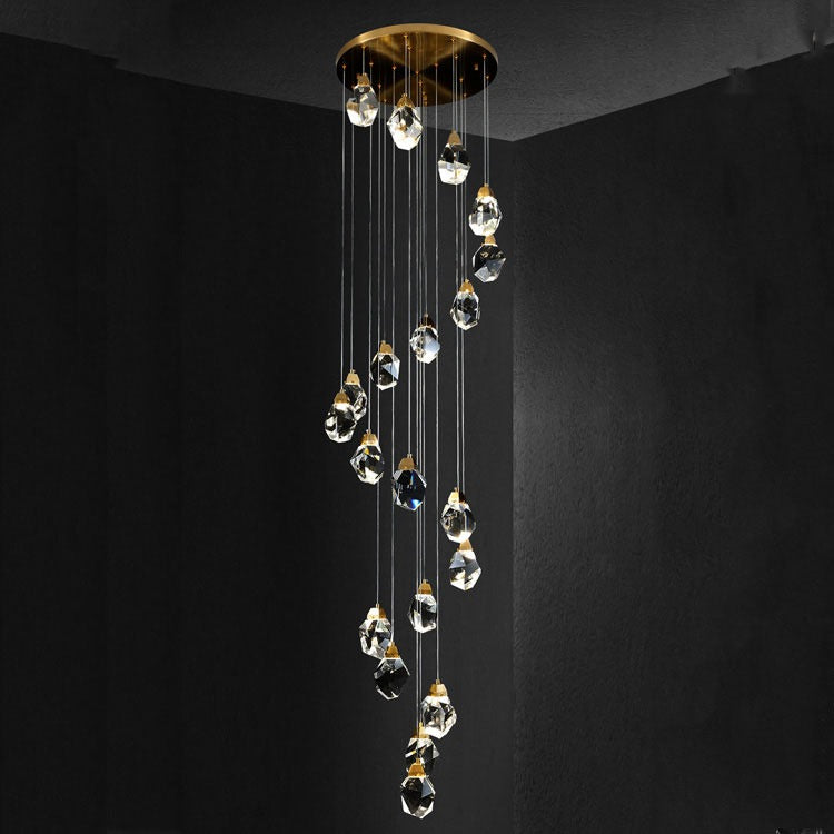 Aurora Faceted Crystal Prisms Stairway Chandelier Modern - Wing Lightings
