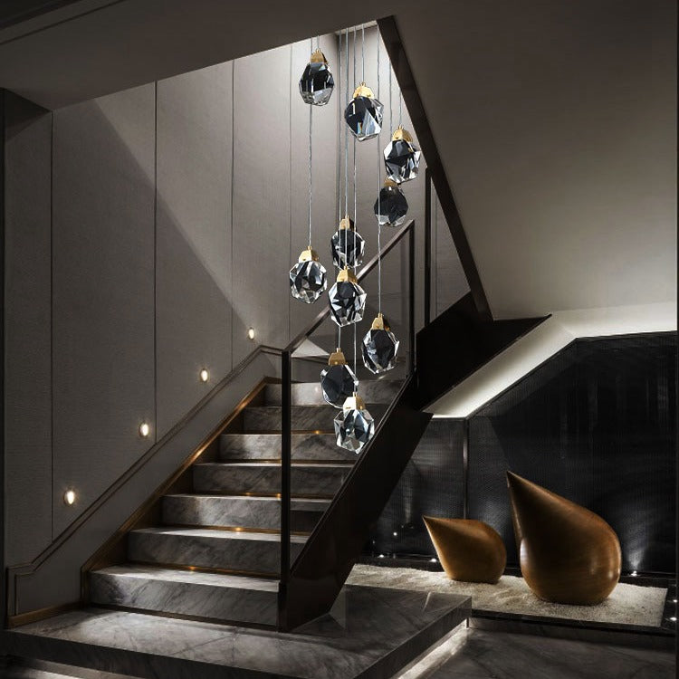 Aurora Faceted Crystal Prisms Stairway Chandelier Modern - Wing Lightings