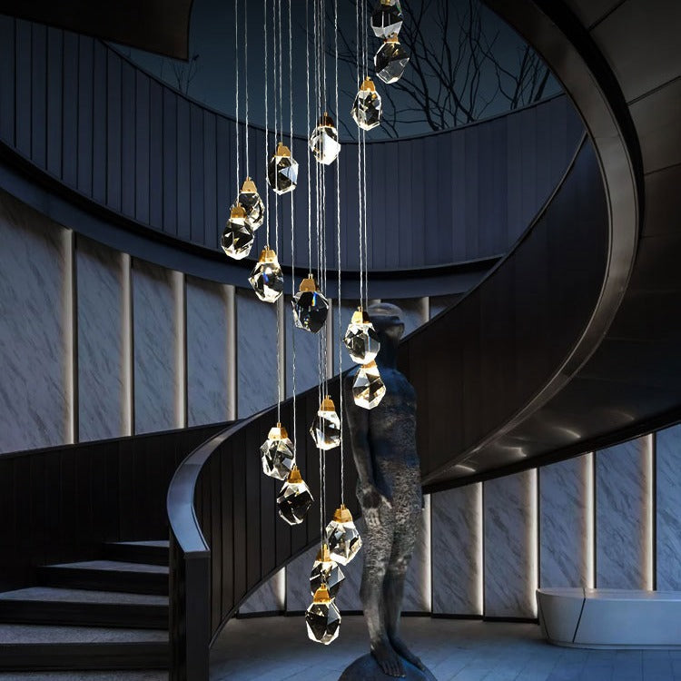Aurora Faceted Crystal Prisms Stairway Chandelier Modern - Wing Lightings