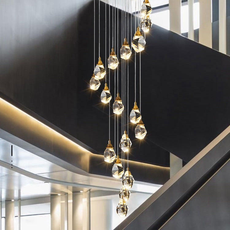 Aurora Faceted Crystal Prisms Stairway Chandelier Modern - Wing Lightings