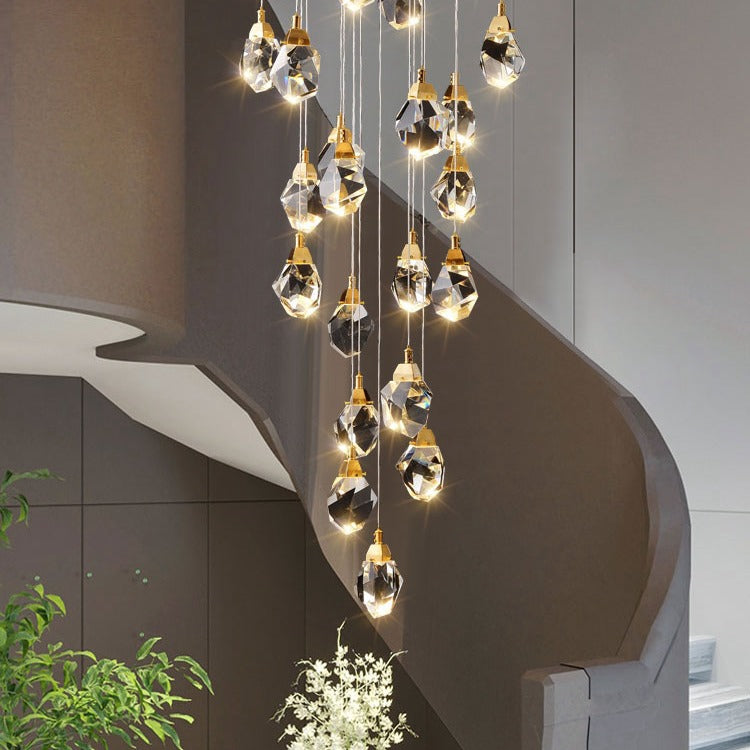 Aurora Faceted Crystal Prisms Stairway Chandelier Modern - Wing Lightings
