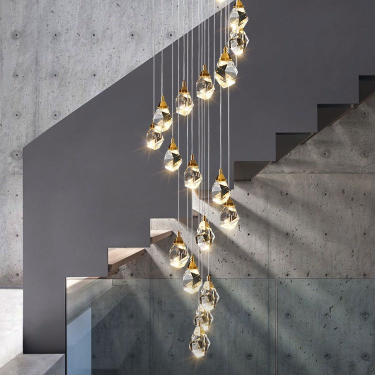 Aurora Faceted Crystal Prisms Stairway Chandelier Modern - Wing Lightings