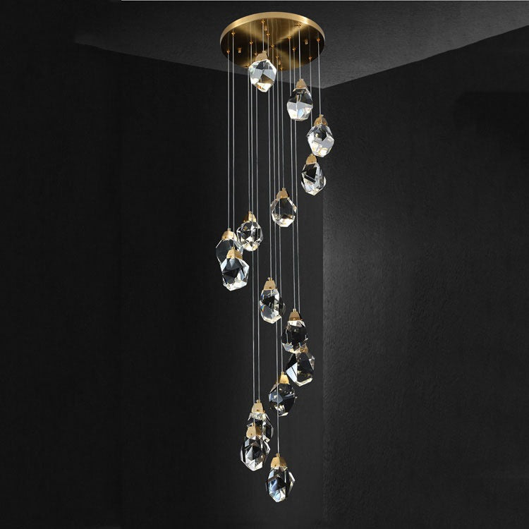 Aurora Faceted Crystal Prisms Stairway Chandelier Modern - Wing Lightings