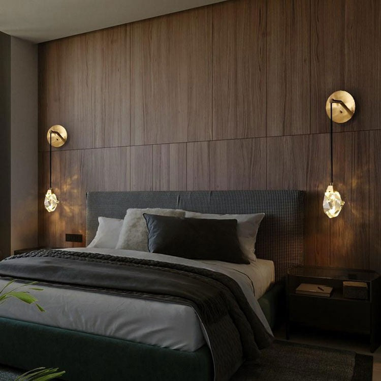 Aurora Faceted Crystal Cord Brass Wall Sconce - Wing Lightings