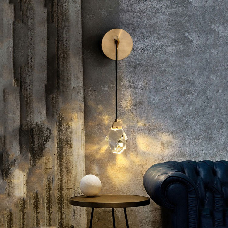 Aurora Faceted Crystal Cord Brass Wall Sconce - Wing Lightings