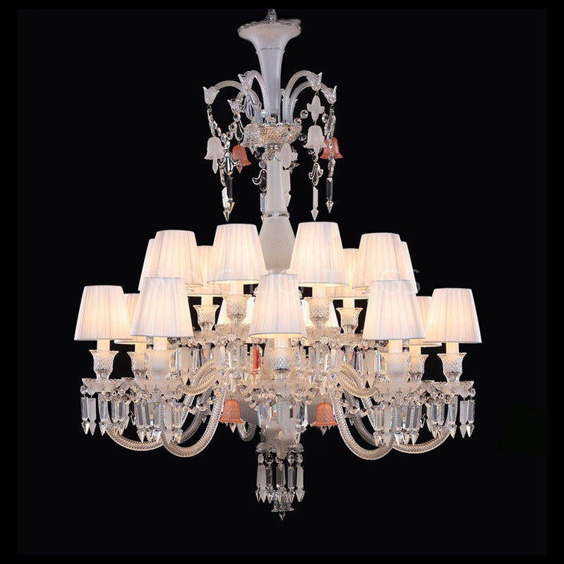 Colourful Flower Crystal Chandelier with White Shade for Living Room