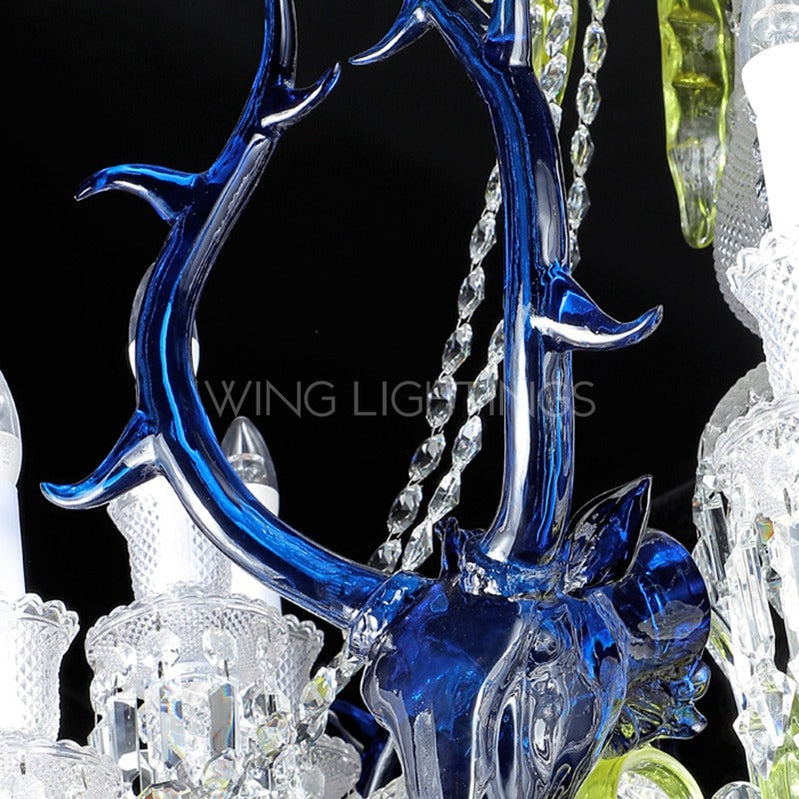 15 Light Luxury Deer Head Antlers Crystal Candle Chandelier for Living Room