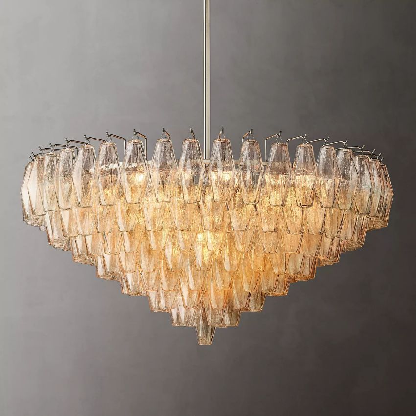 Murano Clear Glass Tiered Round Chandelier