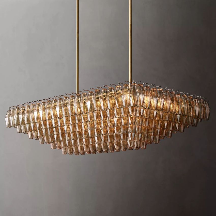 Murano Smoke Glass Tiered Rectangular Chandelier
