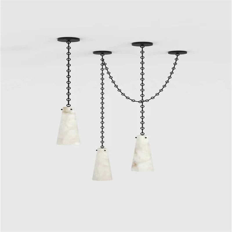 Romola Contemporary Lucca Chandelier 202A-3 in Alabaster, 3-Light Vintage Alabaster Pendant Cluster