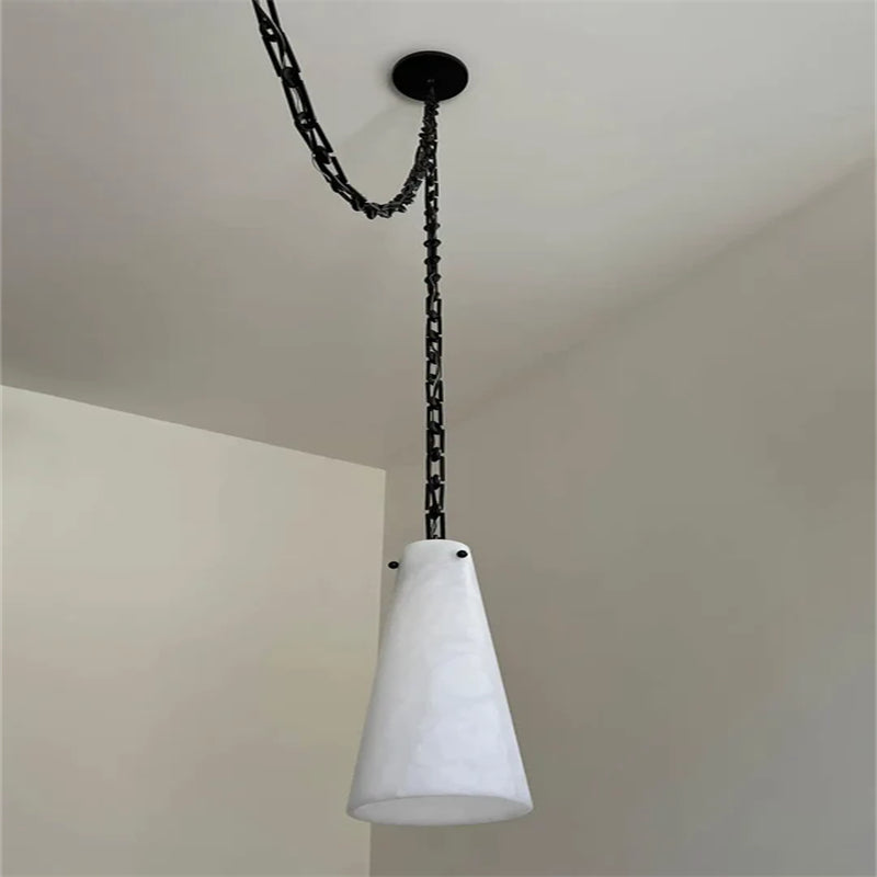 Romola Contemporary Lucca Chandelier 202A-3 in Alabaster, 3-Light Vintage Alabaster Pendant Cluster