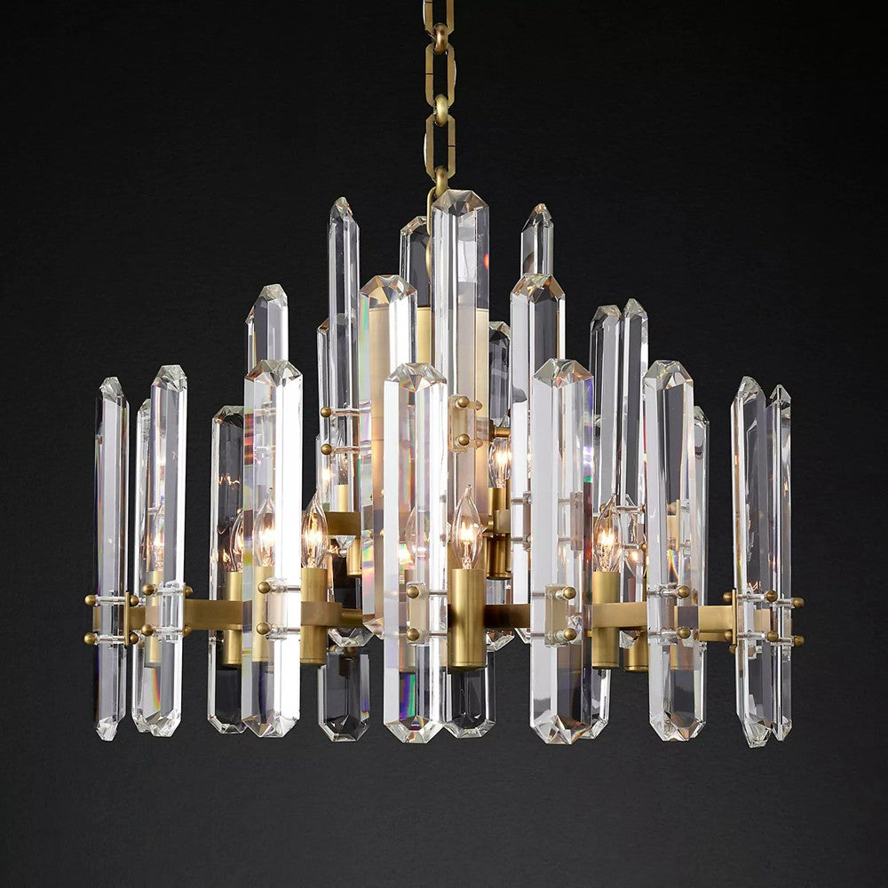 Boston Faceted Crystal Prisms Round Chandelier - Wing Lightings