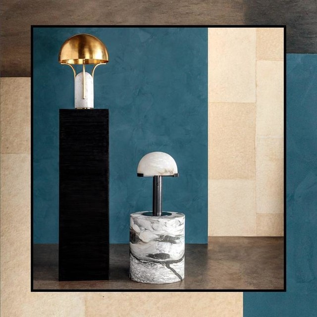 Modern Alabaster Melange Elongated Table Lamp