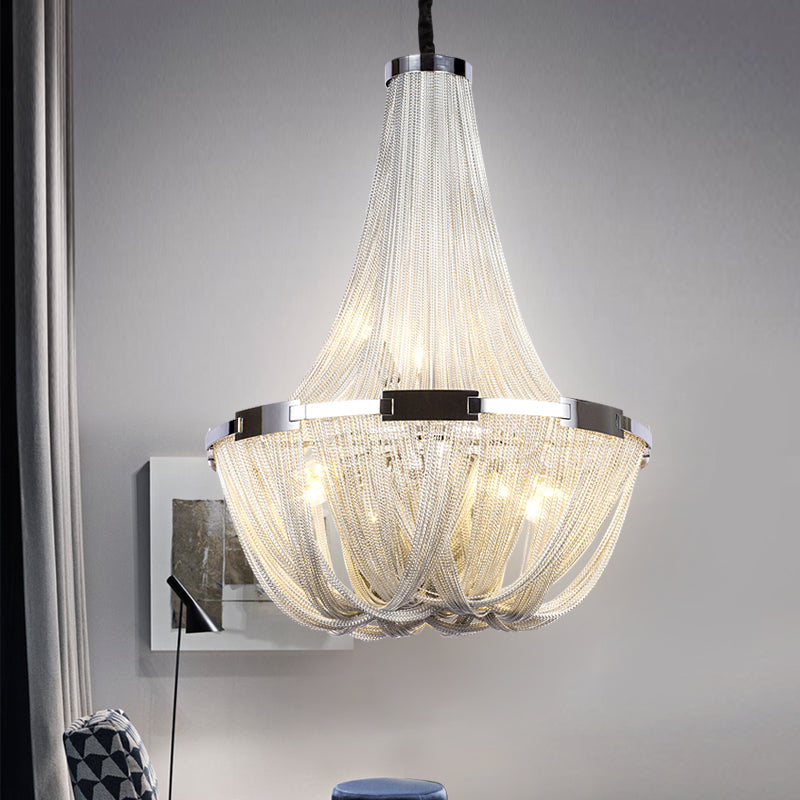 Alana Classical Tassel Aluminum Chain Chandelier for Dining Room Silver