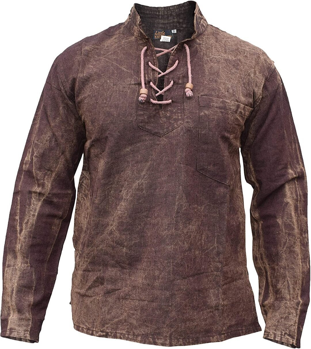 Gheri Mens Hemp Cotton Lace Up V Neck Shirt