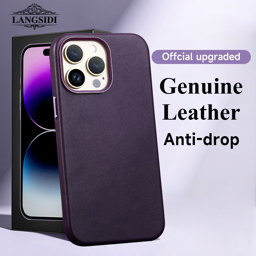 LANGSIDI Original Genuine leather Magsafe Case for iPhone14 13 Pro Max 14pro 14 plus Luxury Wireless Charging magnetic Cover