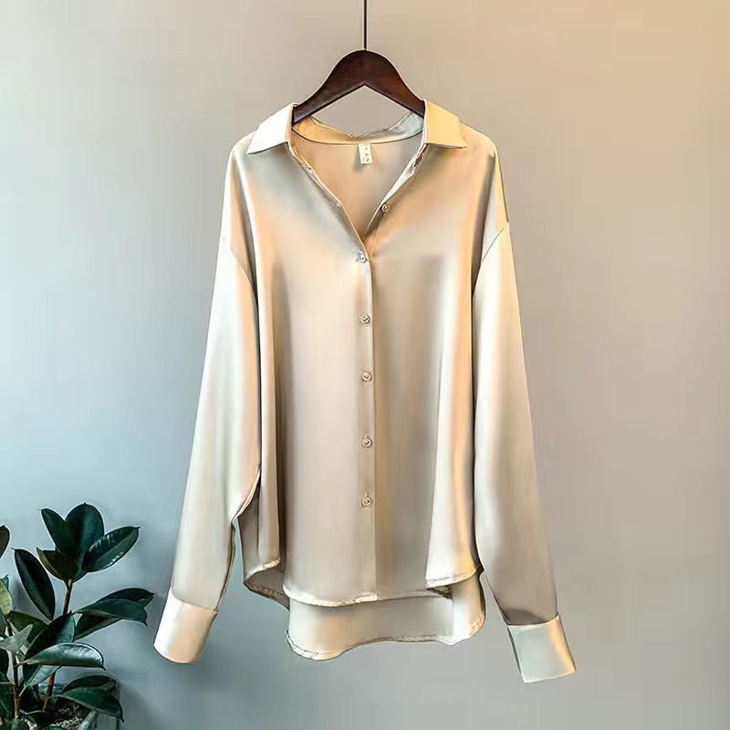 Longsleeve Womens Vintage Satin Silk Shirt
