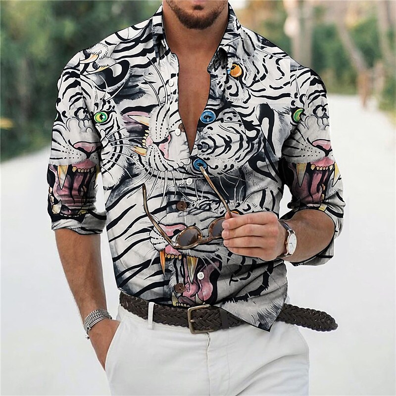 Mens 3d Print Cute Tiger Animal Shirt