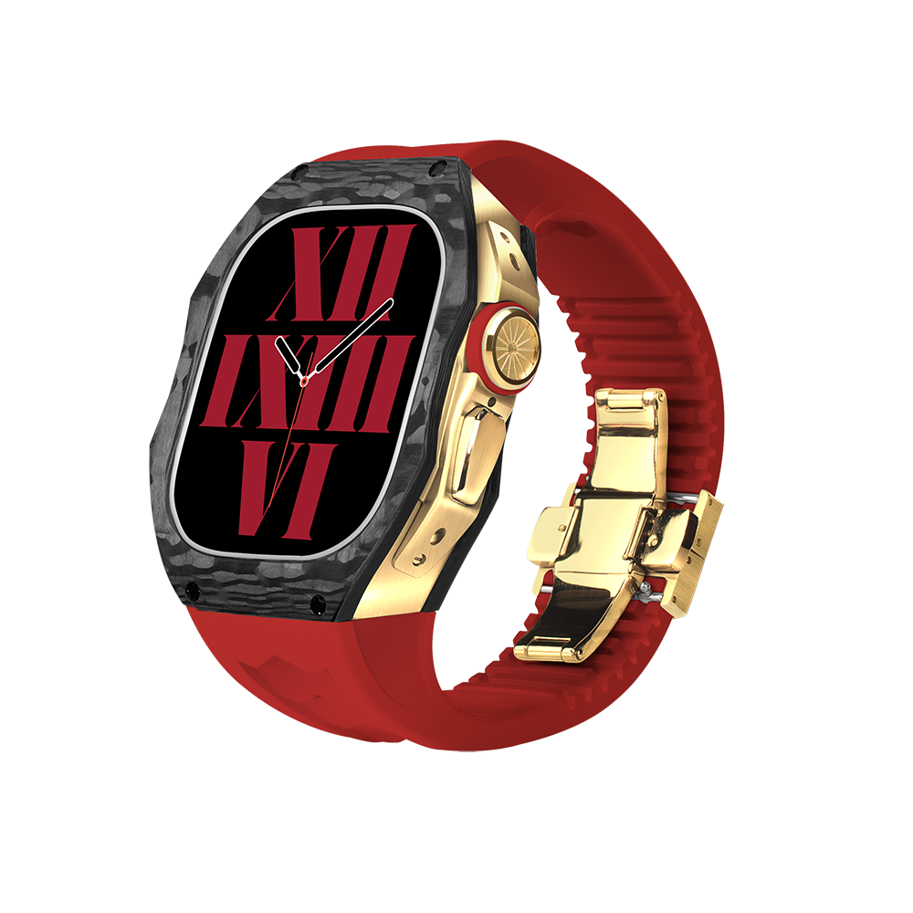 RM V70 Carbon Fiber Titanium Modified Luxury Retrofit Kit For Apple Watch  Ultra/Ultra 2 49mm - Red