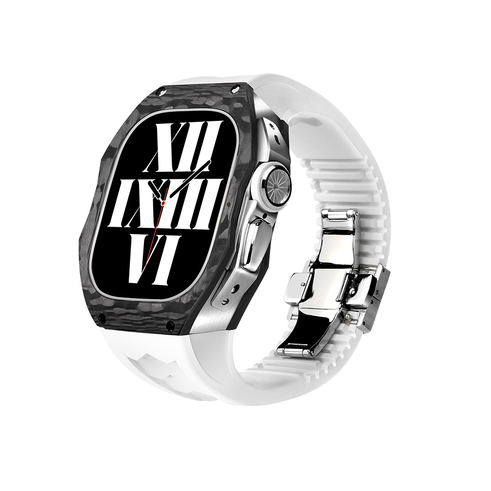 RM V70 Carbon Fiber Titanium Modified Luxury Retrofit Kit For Apple Watch Ultra 49mm - White 