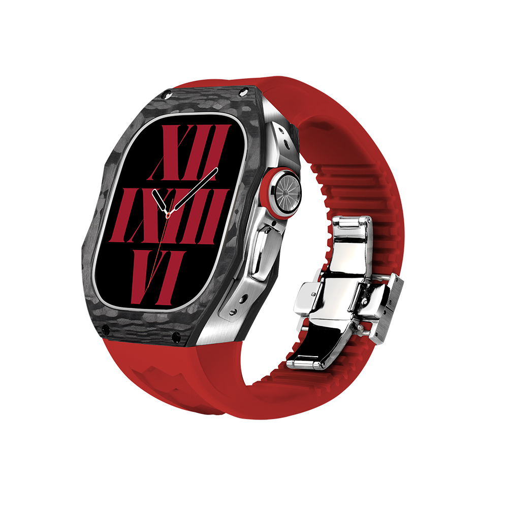 RM V70 Carbon Fiber Titanium Modified Luxury Retrofit Kit For Apple Watch Ultra 49mm - Red
