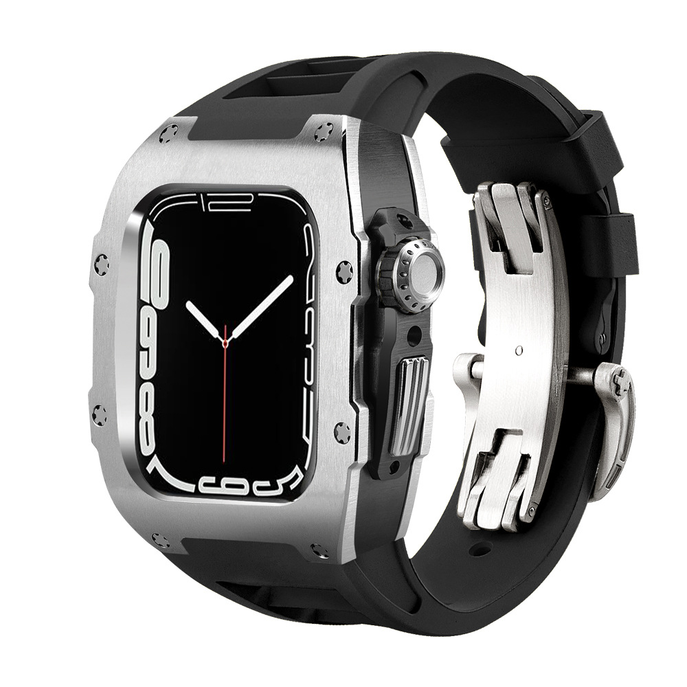 RM Apple Watch Silver Black Stainless steel Luxury Case 44mm