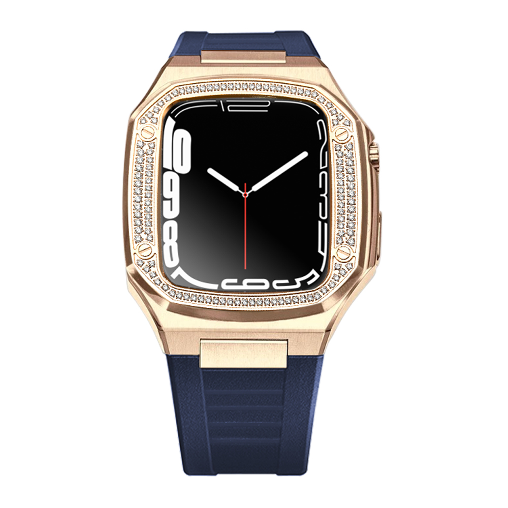 AP Apple Watch Rose Gold Diamond Stainless steel Luxury Case 44/45mm-BLUE