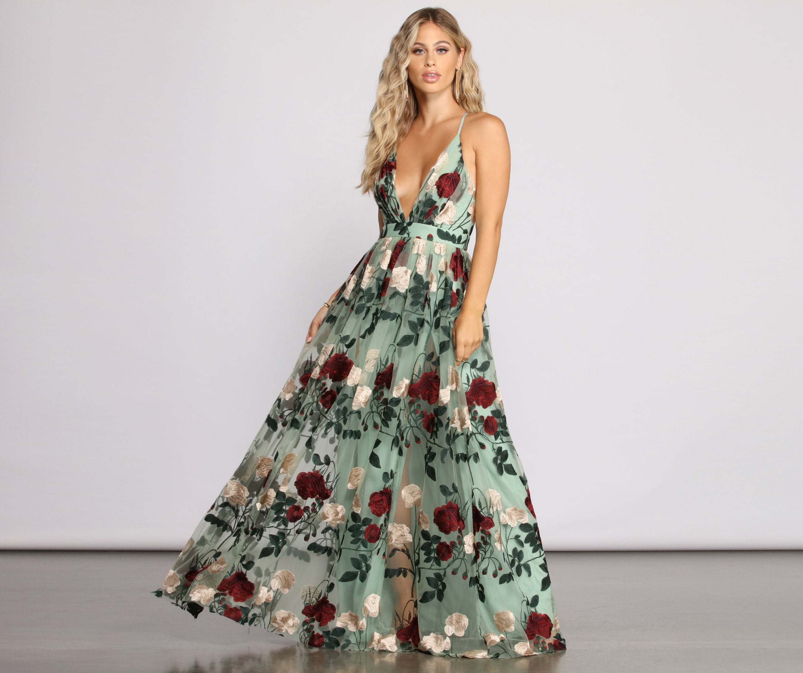 Charena Formal Embroidered Floral Tulle Dress