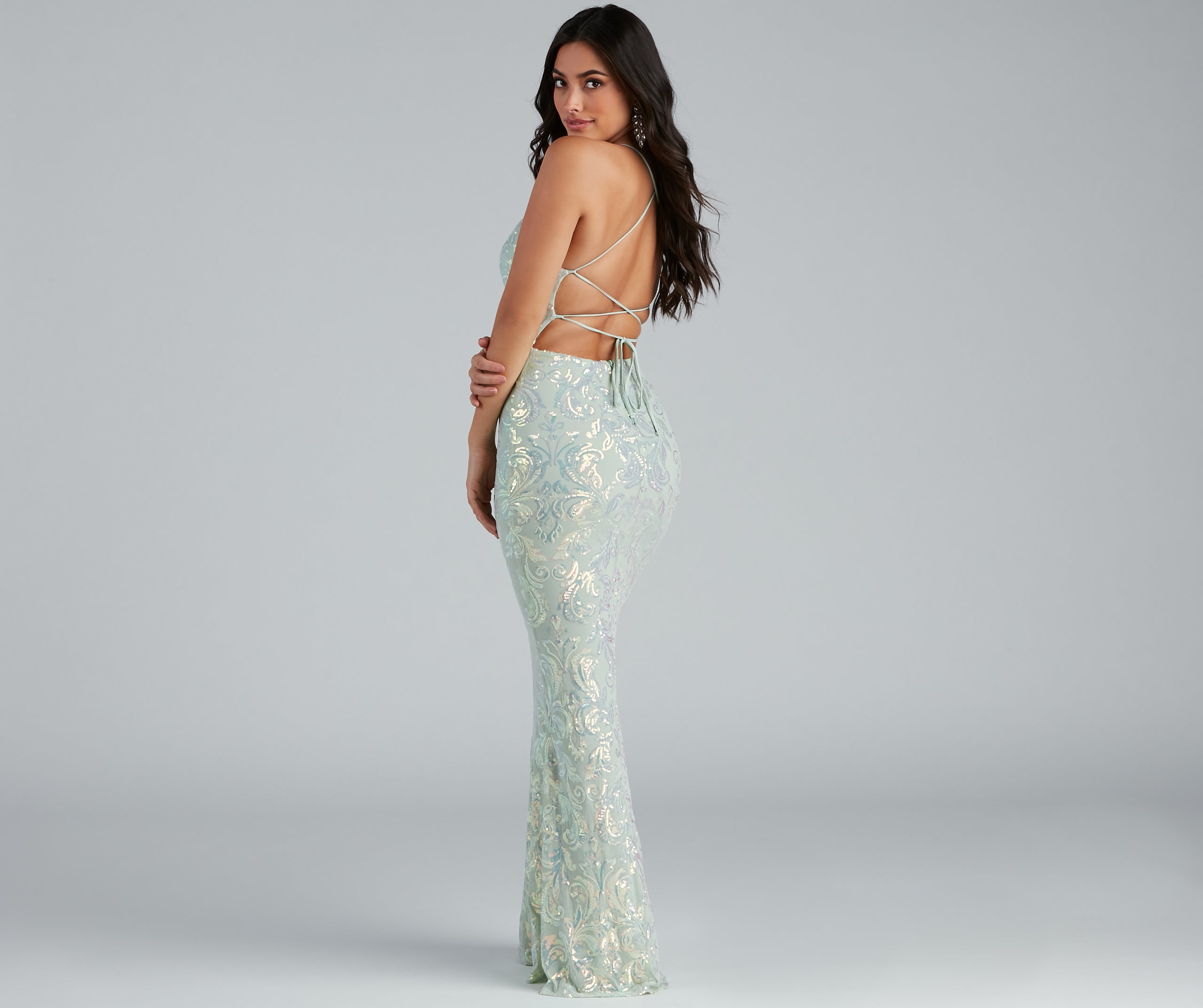 Christal Sequin Strappy A-Line-Formal Dress