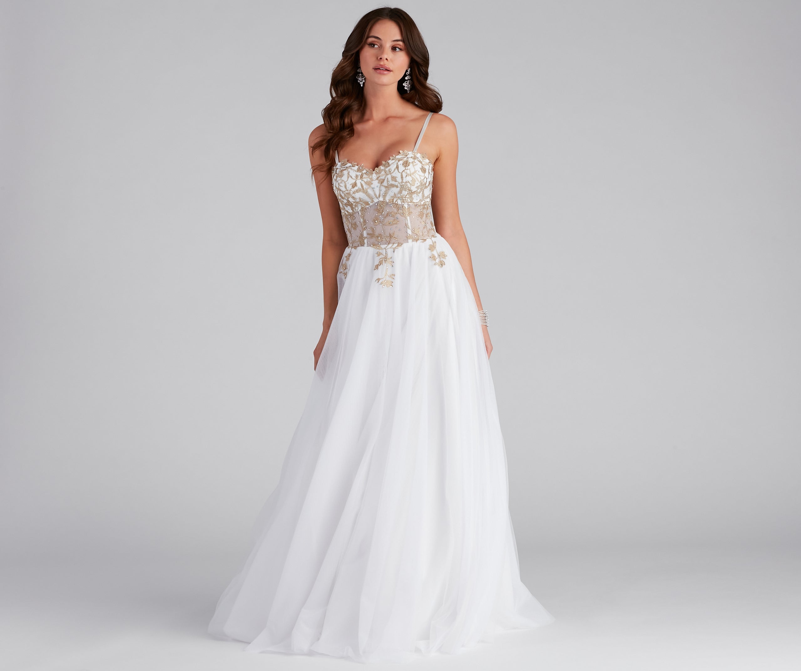 Arie Embroidered Corset Tulle A-Line Gown