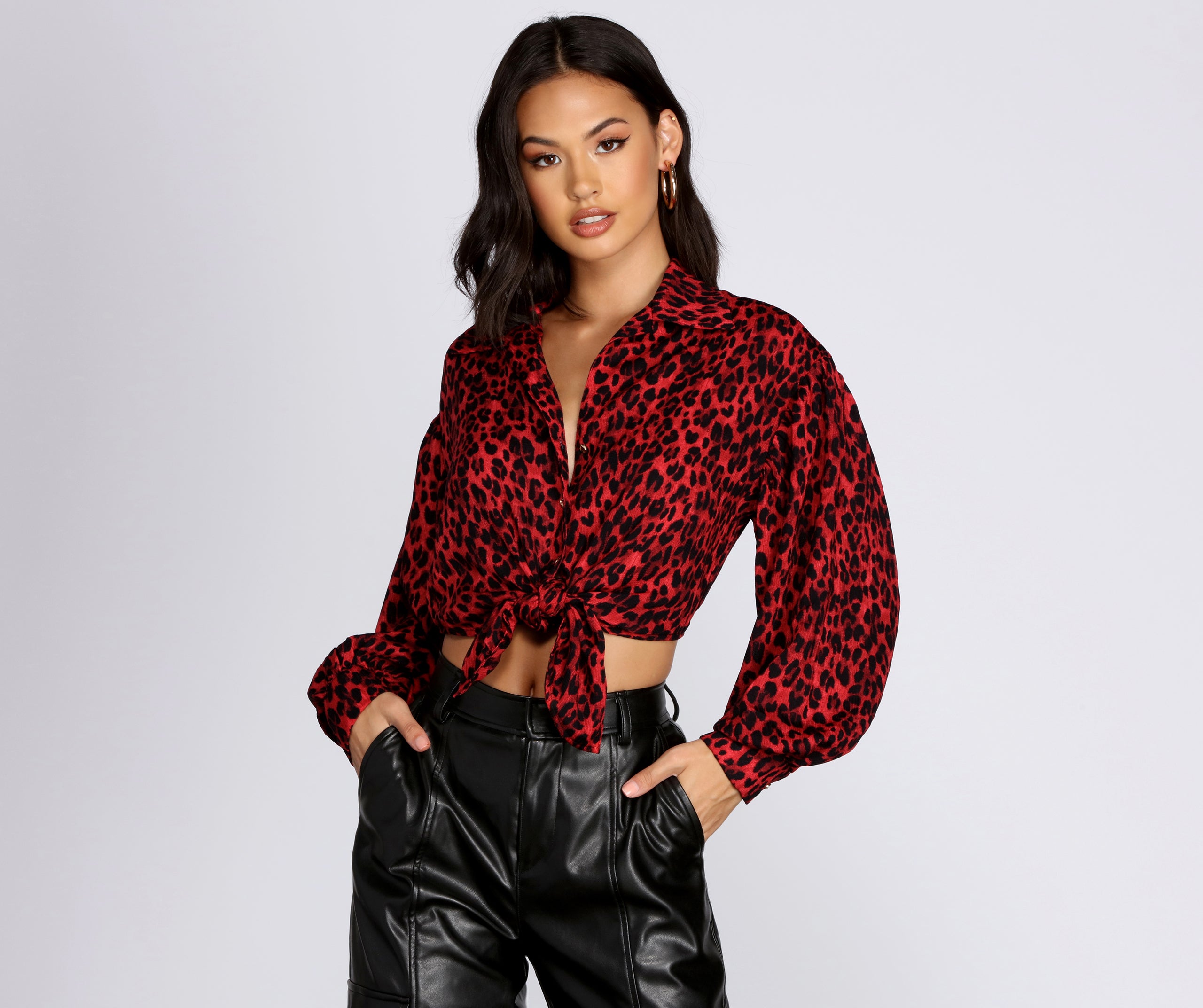 Button Up Leopard Print Blouse