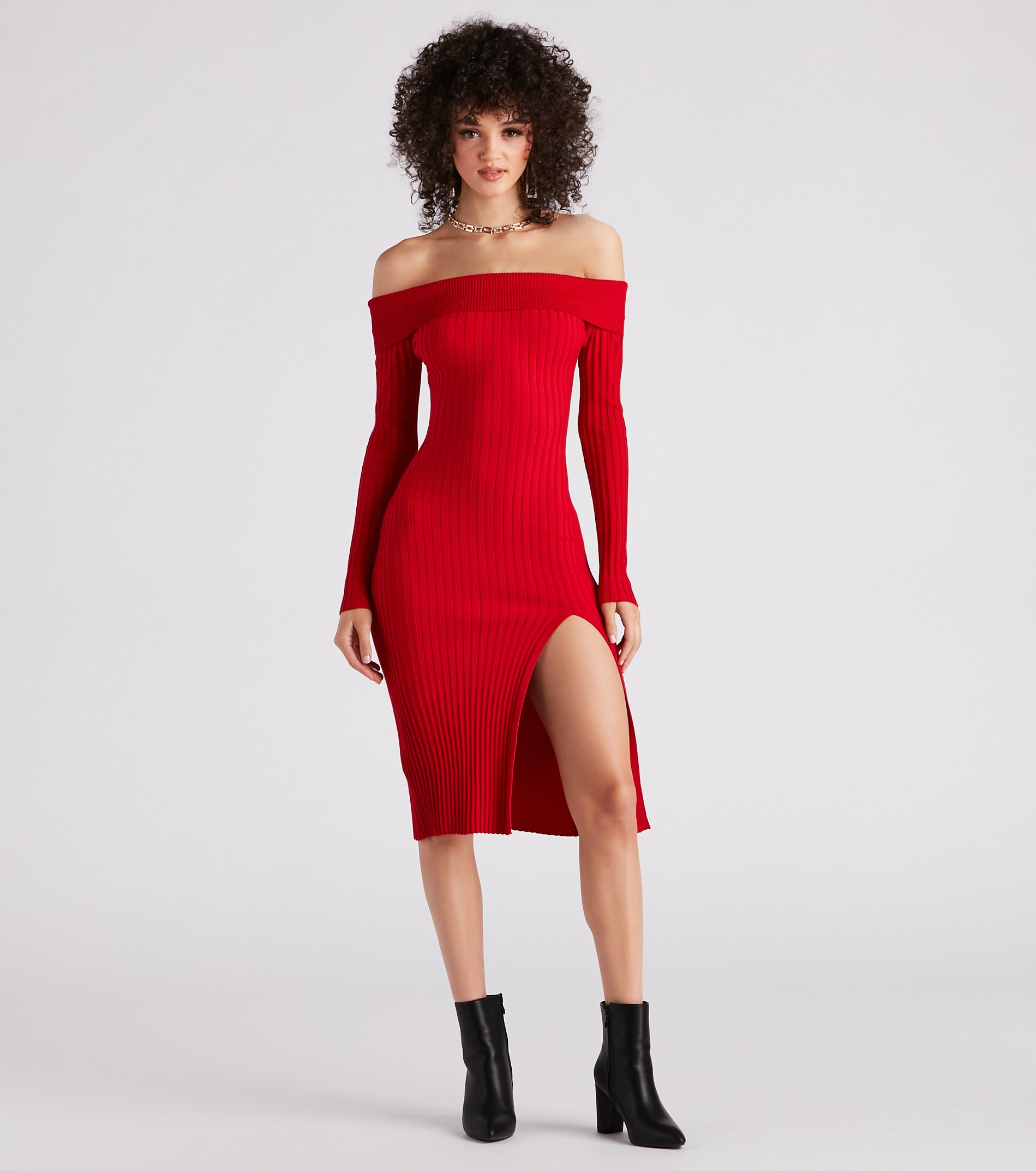 Winter Chic Off-The-Shoulder Sweater Dress