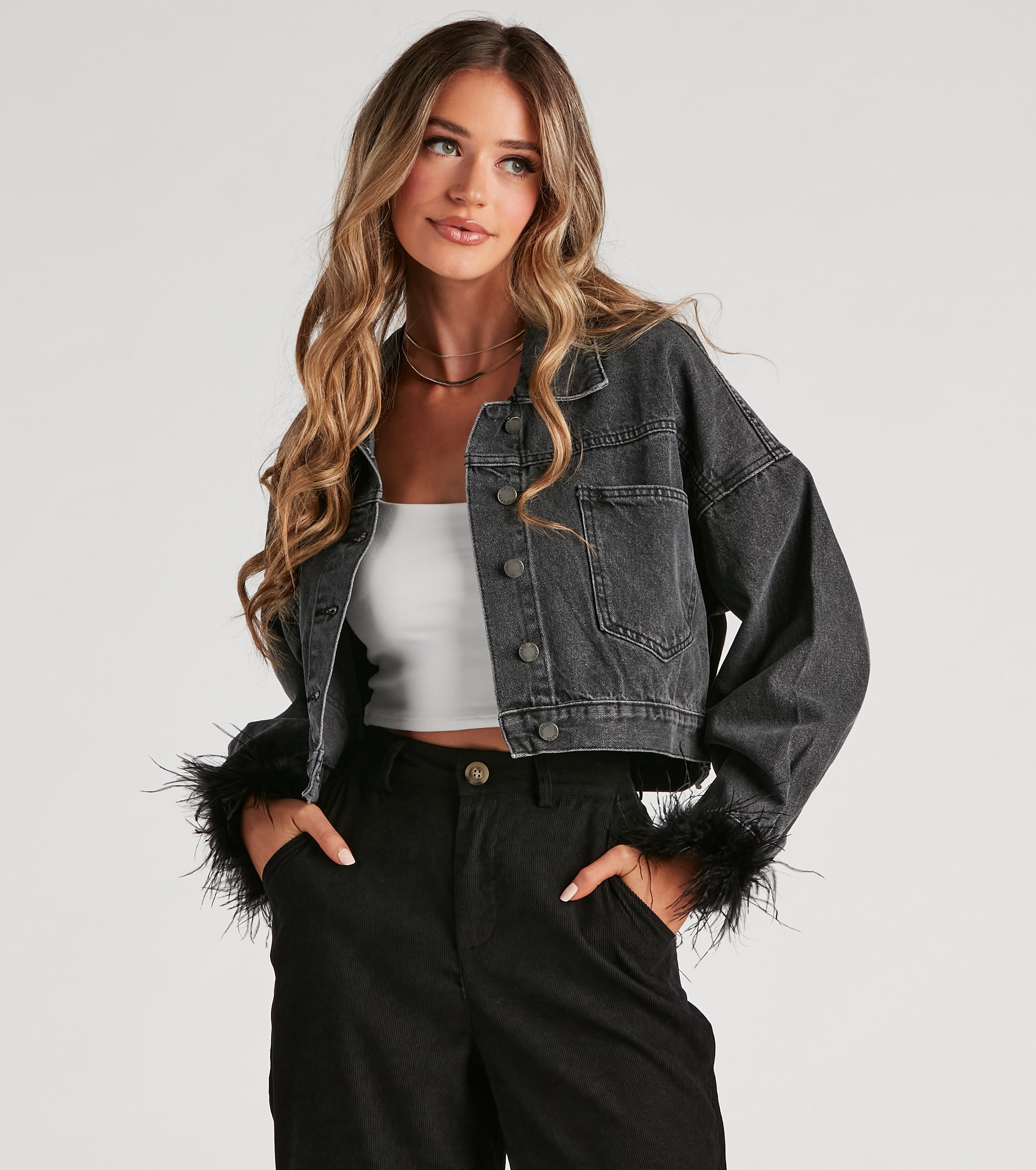 Here To Standout Marabou Denim Jacket