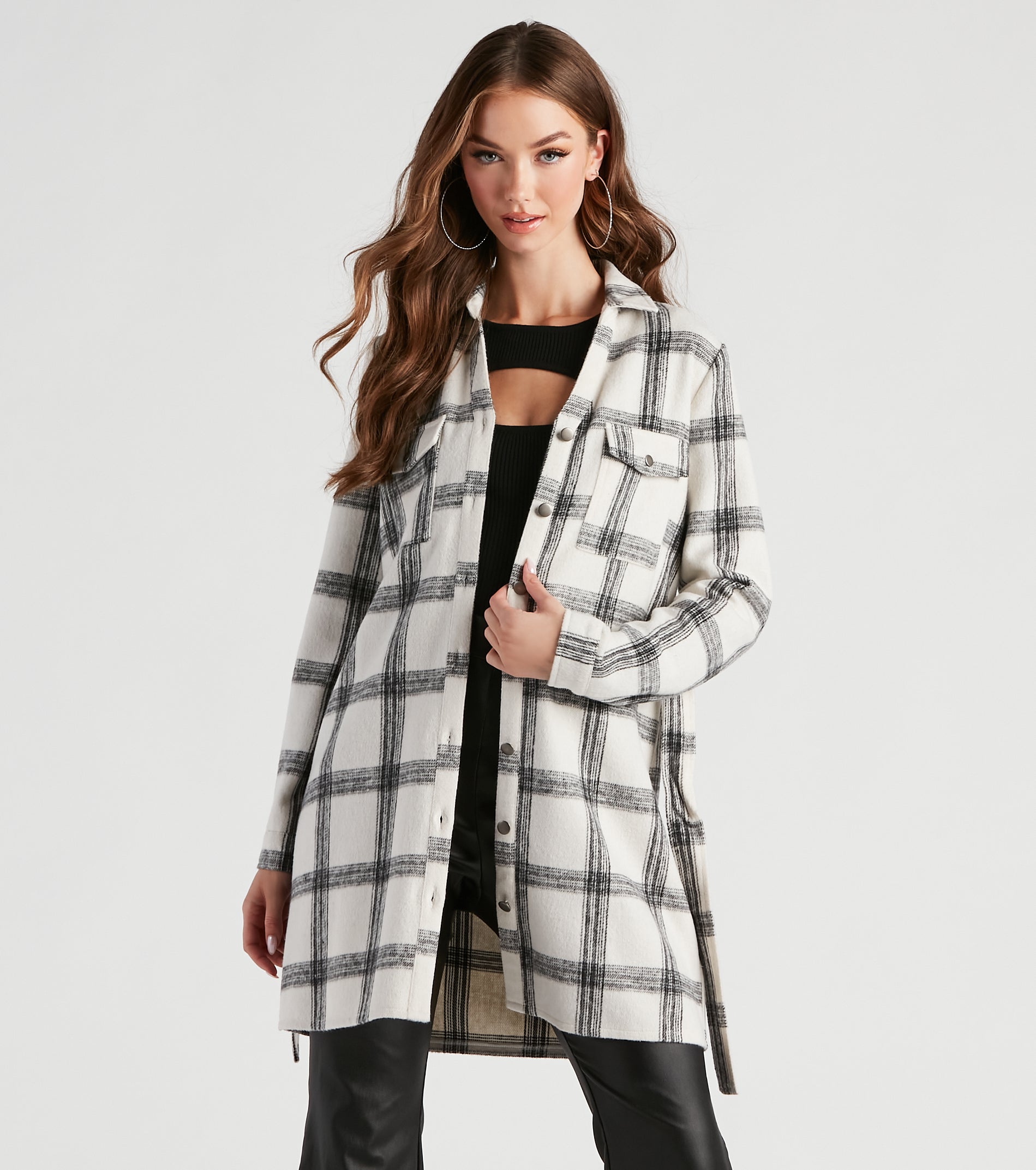 Girl On The Go Flannel Trench Coat