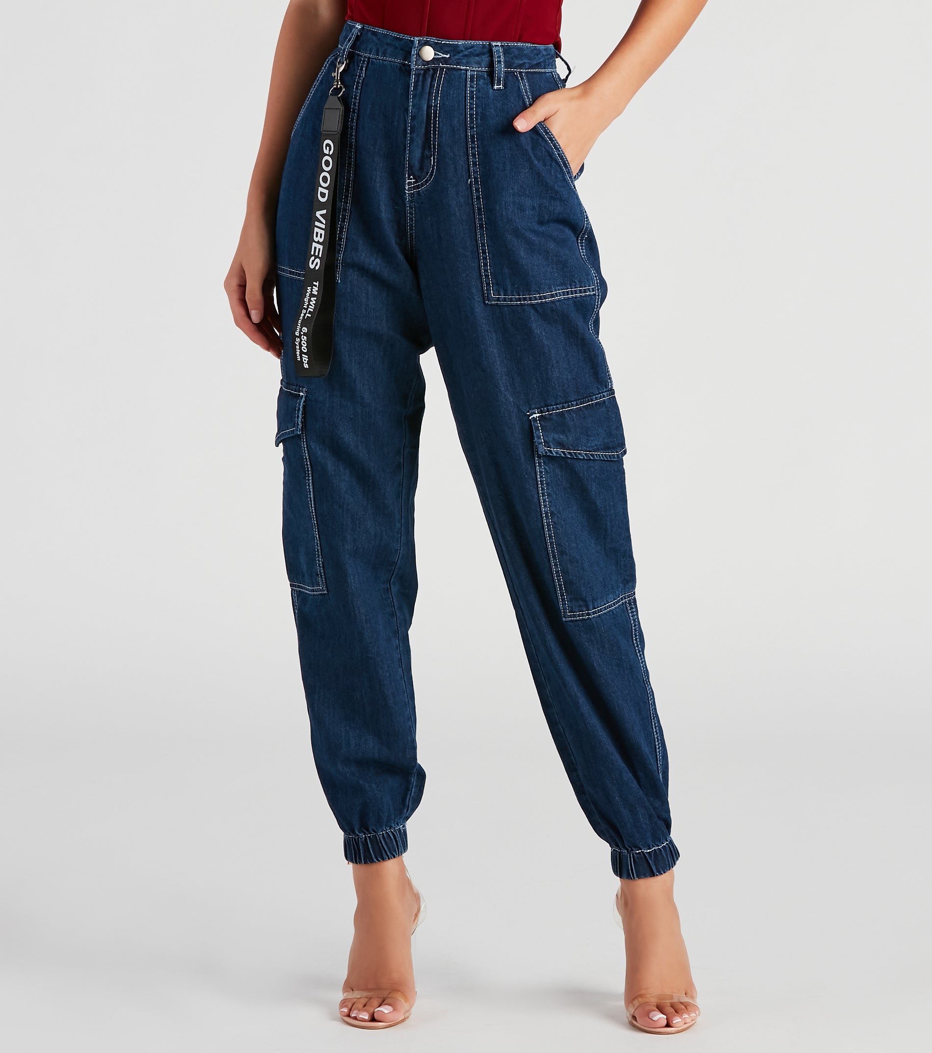 Functional Style Denim Cargo Joggers