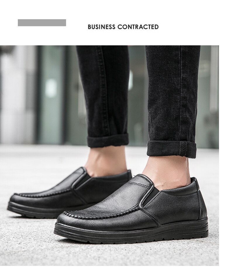 Mens Genuine Leather Casual Comfy Arch Support Slip-On Loafers