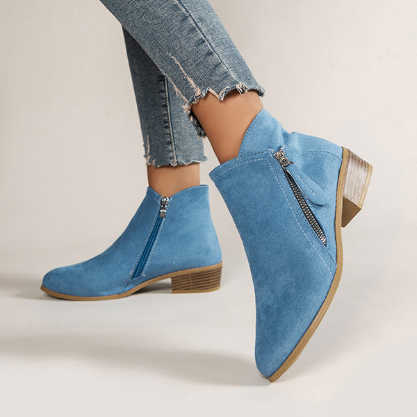 Cosylands Suede All Match Side Zipper Ankle Booties